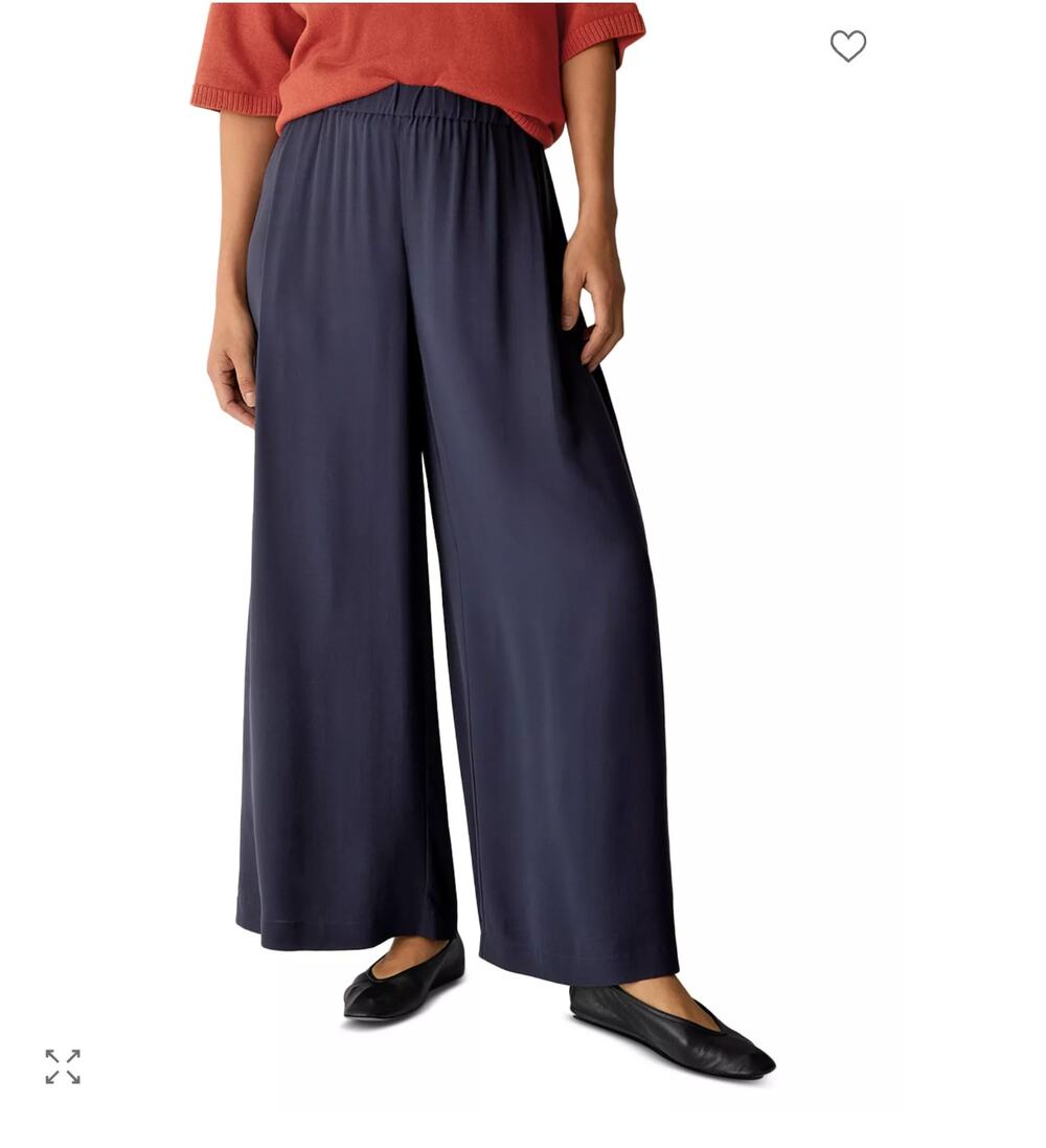 Eileen Fisher silk georgette crepe wide ankle pants - ink Size Small NEW